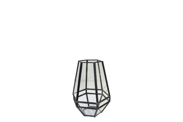 Windlicht iron clear glass (27cm)