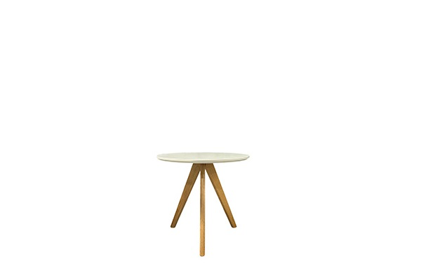 Salontafel white round met houten poot (L)