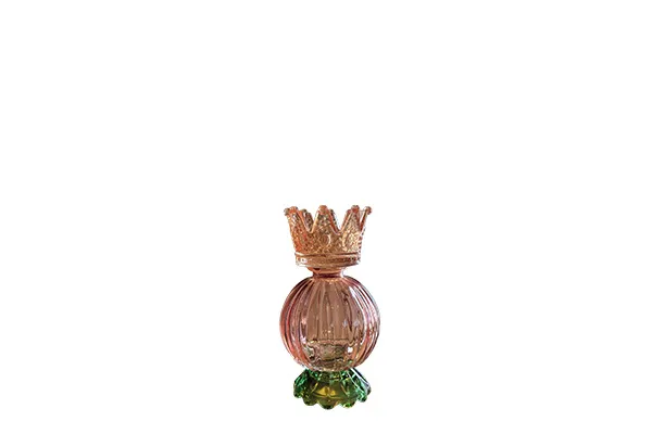 Waxinelichthouder glas met kroon gekleurd (16cm)