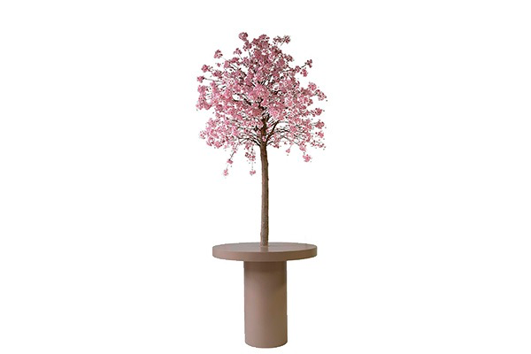 Statafel rond met bloesemboom (Roze)