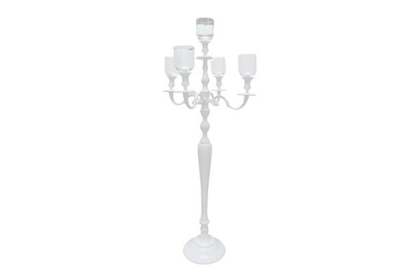 Kandelaar white met glaasjes (100cm)