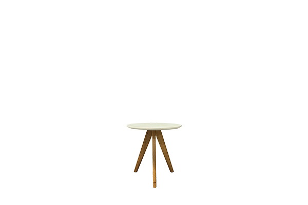 Salontafel white round met houten poot (M)