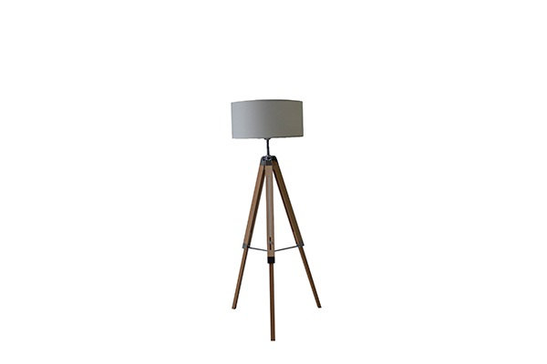 Lamp staand met houten poot creme