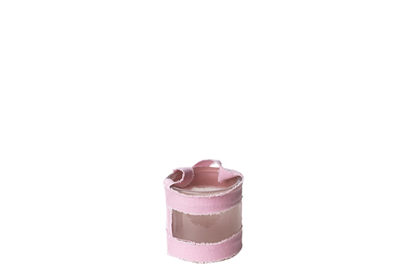 Windlicht met roze stof (10cm)