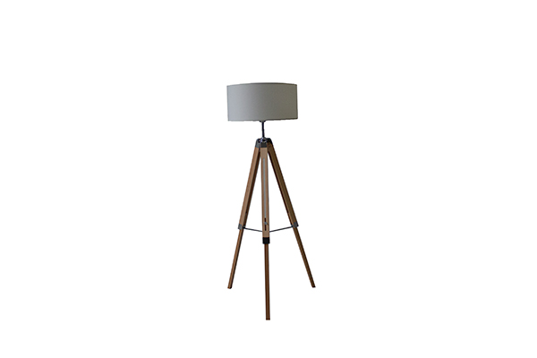 Lamp staand met houten poot Creme